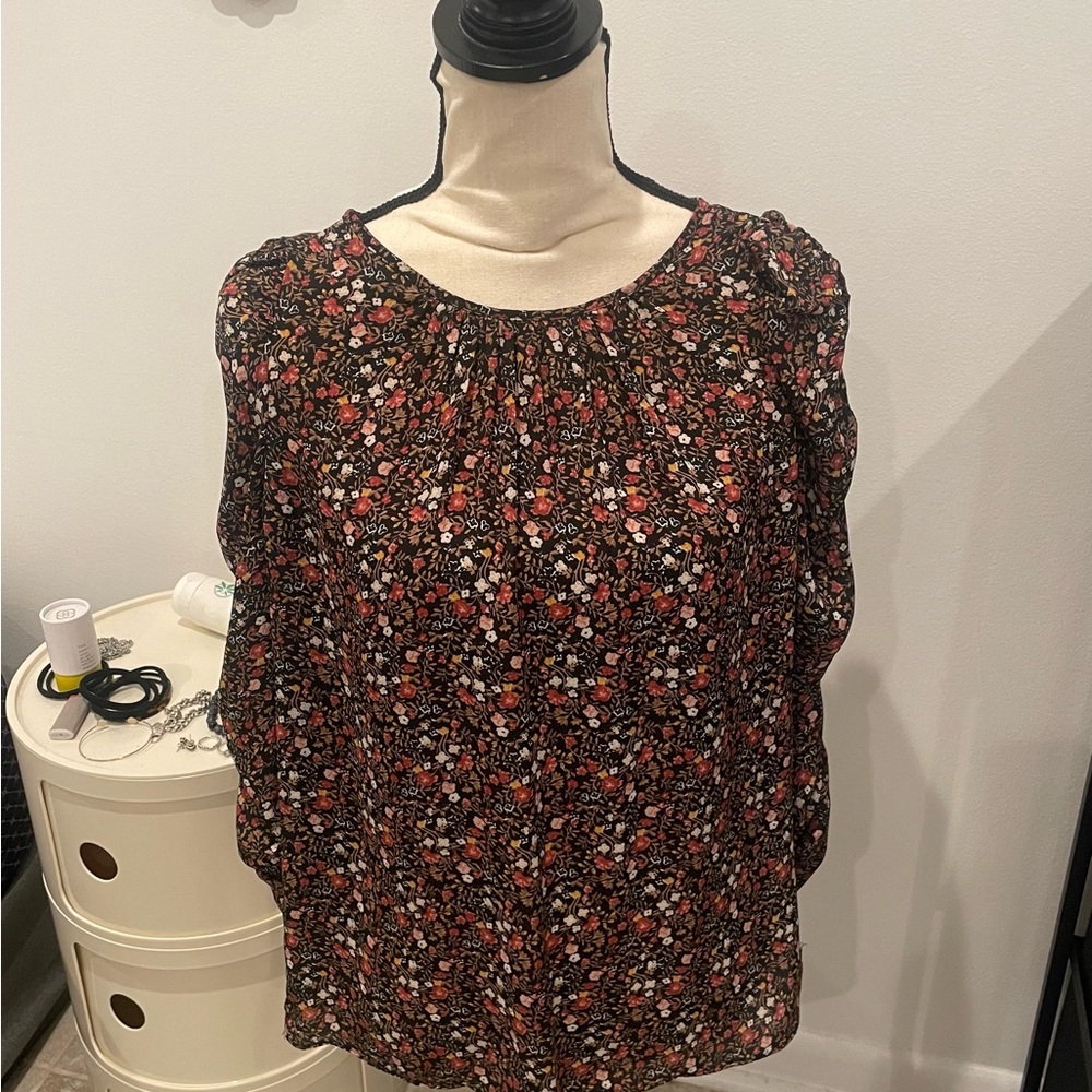 Max Studio Black and Red Floral Blouse
